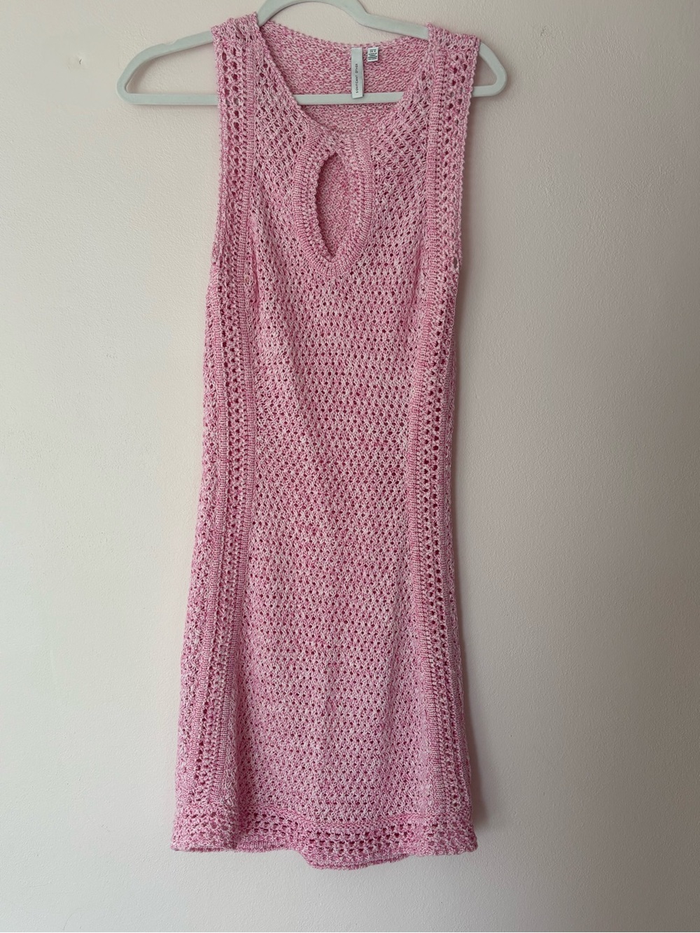 Light Pink Crochet Keyhole Knit Dress - Women's Summer Dress